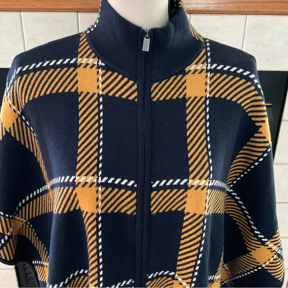 Jones New York Signature Preppy Plaid Poncho, Women’s Sz S - Picture 2 of 9
